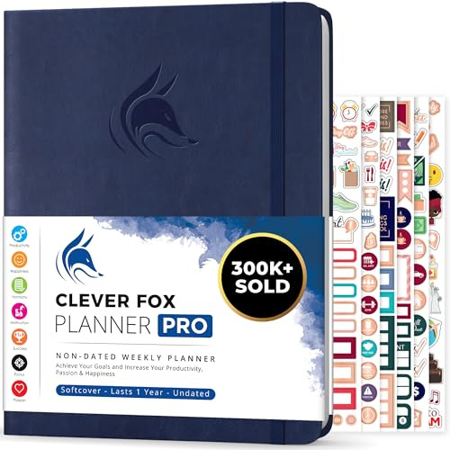 Clever Fox Planner PRO – Weekly & Monthly Life Planner to Increase Productivity, Time Management and Hit Your Goals, 21.5x28cm (Dark Blue)