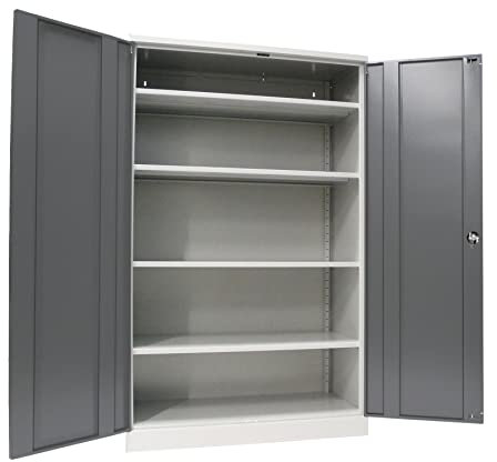 Schrank & Stuhl Werkzeugschrank Koloss – Werkstattschrank mit 4 höhenverstellbaren Fachböden, Stahlschrank für Werkzeuge, 195 x 120 x 60 cm (H x B x T), Grau/Anthrazit