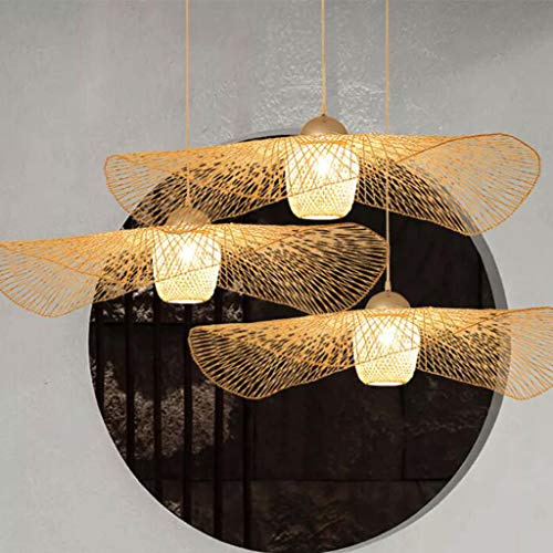 COCOL E27 Lampe Deckenlampe Retro Lampen Kreative Licht Handgewebte Bambus Lampenschirm Hängelampe Hängend Leuchte Restaurant Deckenleuchte Wohnzimmer Küche Café Dekorative Pendelleuchte,100cm