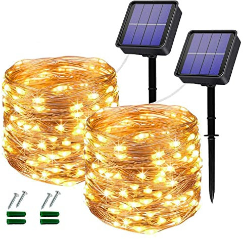 Solar Fairy Lights Outdoor, 2 Pack Total 240 LED Garden Lights, 40Ft 8 Modes, Waterproof, Warm White, Perfect for Garden, Patio, Parties, Weddings, Christmas