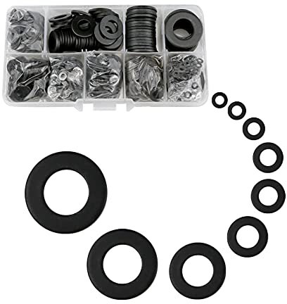 Rondelle Piatte In Metallo, Set Assortito Di Rondelle In Acciaio Al Carbonio Nero Da 600 Pezzi, Kit Di Tonde In Metallo (M2/M2.5/M3/M4/M5/M6/M8/M10/M12/Mm) Per Bulloni e Viti (Nero)