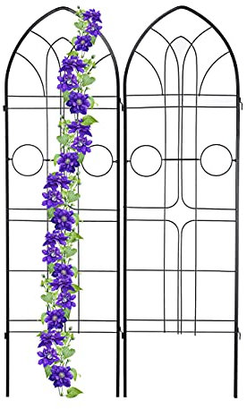relaxdays Treillis de Jardin, métal, Lot de 2, Espalier Plantes grimpantes, à Planter, clôture, 184 x 54 cm, Noir