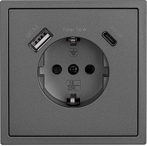 MC POWER Steckdose 2x USB Anschluss | Shallow | 1x USB-C - 18W Quickcharge - 1x USB-A Schutzkontaktsteckdose Unterputz inkl. Rahmen