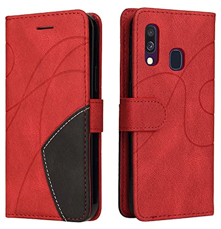 Fatcatparadise Kompatibel mit Samsung Galaxy A40 Hülle, Leder PU Brieftasche Handyhülle Flip Case Silikon Bumper Schutzhülle Klapphülle. Lederhülle mit Kartenfächern und Standfunktion (Rot)