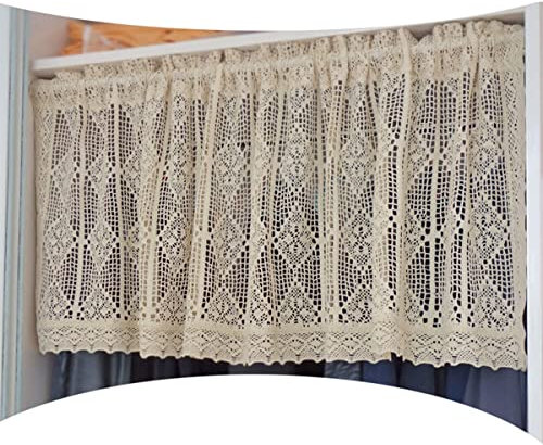 Refue Küche Vorhang Kurzgardine Hohle Häkeln Bistrogardine Vintage Beige Café Scheibengardinen Landhausstil (Size : W150 x L55 cm/W59 x L22 inch)