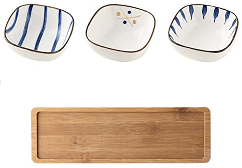 Set da 4 pezzi piattino in ceramica con vassoio,scodella per contorno, piatto da dessert quadrato sottosmalto in stile giapponese,piatto da immersione e ciotola per snack per condimenti (White)