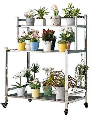WYFZT Blumentreppe Pflanzentreppe Blumenständer Blumenregal für Innen Außen- 3 Stufe Edelstahl Pflanzenständer hohe Pflanze Regal Heavy Duty Plant Inhaber, Blume Lagerregal Silber Blume Display Rack