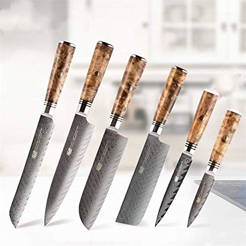 Conjunto de cuchillos AUS-10 Damascus Steel Mango de madera Flecha patrón Damasco Cuchillo Set 67 Capas Chef Cuchillo de cocina (Color : 6 pcs)