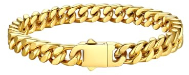 Bestyle Herren Armband 7mm breit Edelstahl Panzerkette Armkette schwer Glieder Link Kettenarmband Armreif Länge 21cm Gold
