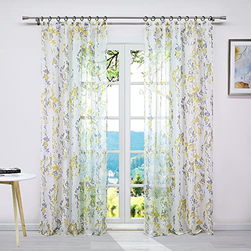 ESLIR Gardinen mit Kräuselband Voile Vorhänge Gardinenschals Wohnzimmer Gardinen Transparent kräuselband Fensterschal Modern Gelb BxH 140x225cm 1 Stück