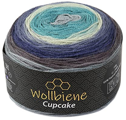 Wollbiene Cupcake Wolle zum Stricken 150g Strickwolle 150 Gramm Häkeln Babywolle Wolle Farbverlaufswolle (petrol blau grau 2140)