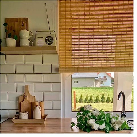 Bambusrollo Rollo Verdunkelungsrollo Bambus-Rollos für Küchenfenster, 60cm/80cm/100cm/120cm/140cm/150cm/160cm/170cm breit Rollos für Außenterrasse, Veranda, Pergola, Sonnenschutz-Rollos für den Außenb