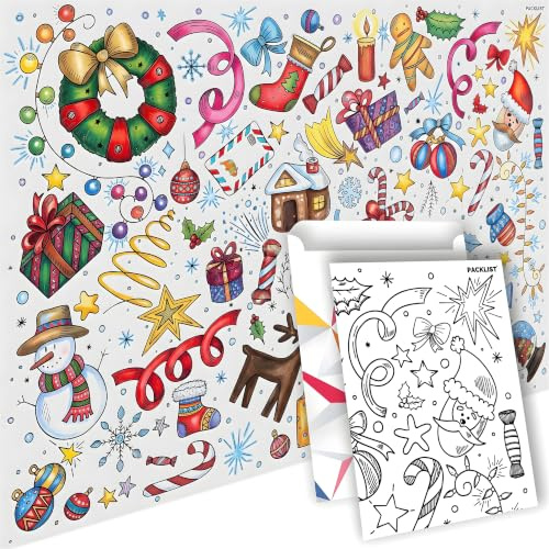 PACKLIST® Papier-Tischdecke Weihnachten zum Ausmalen, Weihnachtstischdecke, Ausmalbilder Weihnachten Kinder, Weihnachtsgeschenk Kinder, Basteln Weihnachten, Mal Mich Bunt XXL!