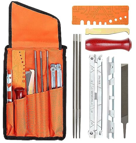 Kit Affutage Chaine Tronçonneuse, 10 Pièce Kit D'Affûtage De Chaîne De Tronçonneuse, Affuteuse De Tronçonneuse Affuteuse De Chaine Tronconneuse Universel Avec Limes Rondes Lime Plate Manche Pochette