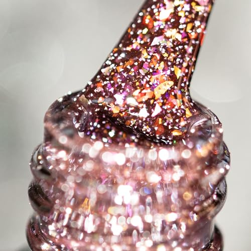 BURANO holografiskt gelnagellack, reflekterande glittergelnagellack, 7,3 ml UV LED, rosa glittergel, nagellack för hem, gör-det-själv, diamantgel, nagellack, härdning krävs (YH18)