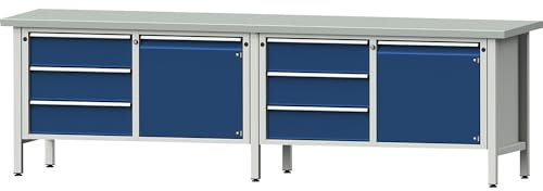 ANKE | Werkbank Breite 2800 mm | Gestellbauweise | 2 Türen | 6 Schubladen mit Teilauszug | Stahlblechbelagplatte