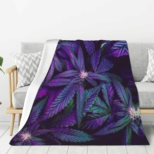 Psychedelic Purple Marijuana Weed Pot Leaves Throw Blankets 50x40 Lightweight Flannel Fleece Cozy Soft Blanket Home Decor for Couch Bed Sofa Bedroom Living Room Travel Birthday Christmas All Season