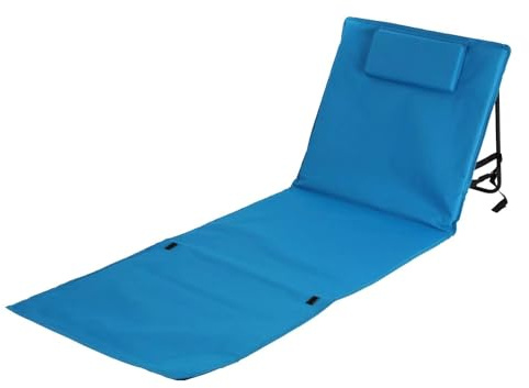 Strandmatte Klappbar mit Rückenlehne Strandliege Blau Camping Strandstuhl | BURI Sonnenliege faltbar mit Kopfpolster und Tragetasche für Camping, Strand, Garten und komfortable Erholung unterwegs