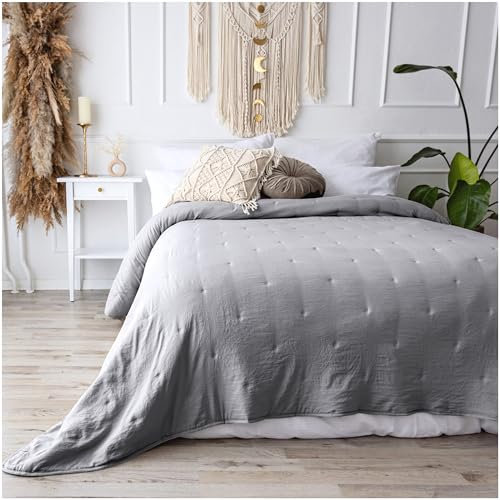 CalmyHOME Bettüberwurf Tagesdecke Bett Überwurf 220x240cm Sofaüberwurf Steppdecke Sofa Decke Überwurfdecke Tages Decken Betthusse XXL Überdecke Gesteppte Tagesdecken gesteppt Quilt (Grau)