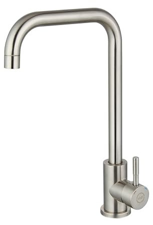 MILOT Kitchen Taps Mixer, 360° Swivel Monobloc Kitchen Sink Tap Mixer Taps, 35.5 cm Spout Height, Stainless Steel, Easy Screw-Free Installation, Kitchen Mixer Tap 1 Hole (Brushed Nickel)
