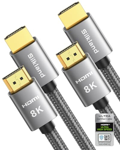 Silkland 8K HDMI 2.1 Kabel 50cm, 2Pack Zertifiziertes HDMI®Kabel eARC für Soundbar 48Gbps, PS5 HDMI Kabel 4K@120Hz, 2K@240Hz/144Hz, 8K@60Hz, HDR10, HDCP 2.2/2.3 für Dolby Atmos, TV Box, HDTV