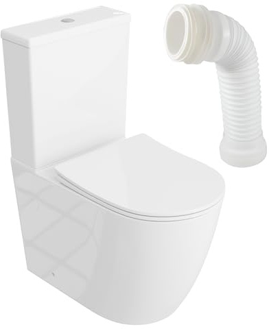 LAVITA Nautilius WHITE wc monobloc avec réservoir de chasse intégré, couvercle abaissement automatique, en céramique, cuvette sans bord, cuvette debout + raccord
