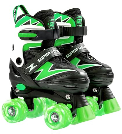 SUPER YOUNGSTER Adjustable Roller Skates Boys Kids Ages 5-8 8-12 Roller Skates Girls with Light up Wheels, Fun Rollerskate for Youth Toddlers