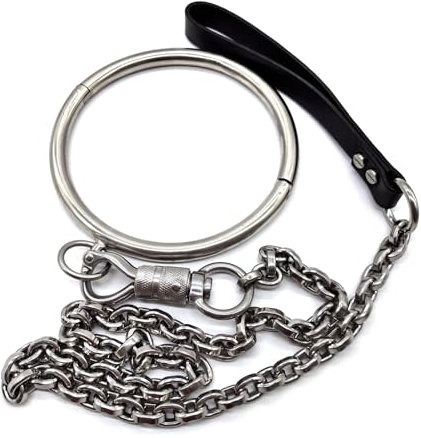 Soarvlorfy Edelstahl Abschließbare Metall Slave Neck Kragen Halsreif mit Ketten Schraubenschlüssel Zurückhaltung BDSM Bondage Halsband Halskette O-Ringe Erwachsene Spiel Sex spielzeug,Silber,11.7cm