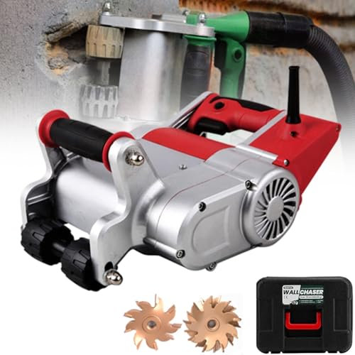 Rainureuse murale électrique, 1100 W, coupe-brique en ciment et sable, machine de découpe de murs en béton, lame 25 mm + 35 mm, idéale for plombier électricien, boîte de transport (rouge)