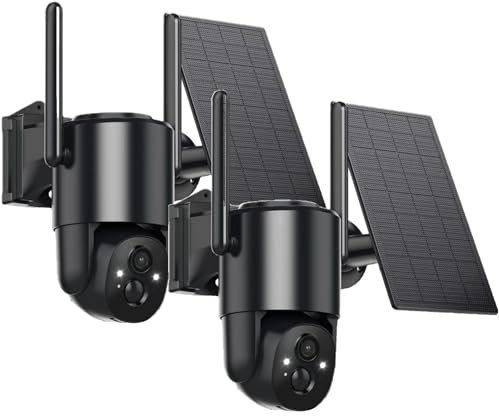 YUPBOE 2Pack Telecamera WiFi Esterno Senza Fili: 2K Telecamera Wi-Fi Esterno Batteria 360° PTZ Telecamera Esterna con Pannello Solare Fotocameras di Sorveglianza Solare PIR Visione Notturna a Colori
