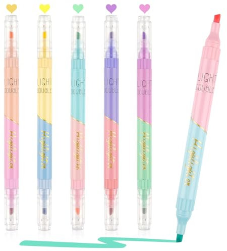 Textmaker, 6 Stück Doppelkopf Textmarker Pastell, 12 Farben Highlighter Pen Marker Set für Schulen Büros Studenten Lehrer, Hervorheben von Tagebuch oder Notizbuch