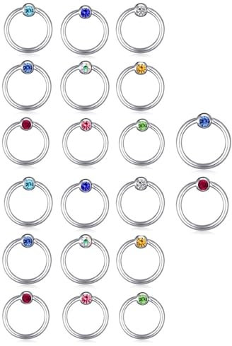 Tolldek 20pcs Magnet Piercing Nase, Edelstahl 1.2mm Hoop Piercing Nasenring Dünn Silber, Septum Ringe Set mit Zirkonia, Lippen Piercing Ringe Ohrringe Schmuck für Frauen