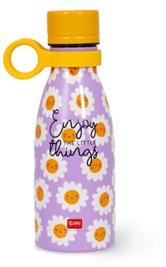 Legami - Vacuum Bottle Hot & Cold Mini, Borraccia Termica Leggera e Resistente, Chiusura Ermetica, Manico in Silicone Removibile, in Accaio Inox, capacità 300 ml, Tema Daisy