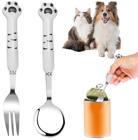 Cosysparks Katzen Löffel Lang 7in, 2-Pack lange Haustier Dose Löffel und Hundefutter Gabel Edelstahl Katzenfutter Löffels Gabel Hund Katze Fütterungslöffel für Nassfutter