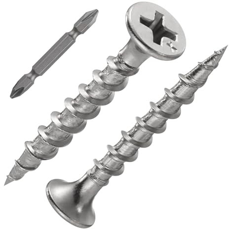 ORTAVA 200 tornillos para montaje rápido, M4 x 35 mm, fosfatados, rosca gruesa con punta de tornillo, tornillos para aglomerado con cabeza de trompeta y accionamiento en cruz, color plateado