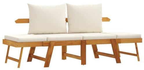 ULUYYUC Sitzbank Balkon Bierbank Gartenloege Garden Bench - Gartenbank mit Kissen 2-in-1 Massivholz Akazie für Innenhof Terrasse Garten Balkon