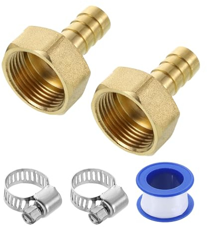 sourcing map 2Pcs Brass Hose Barb Fittings, 1/2 Barb x G3/4 Female Thread Hose Connector with Hose Clamps for Water Fuel Gas Oil Transportation and Pipeline Maintenance