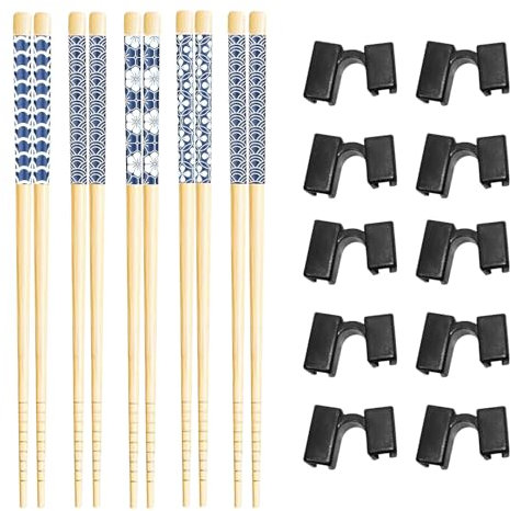 5 Pairs Chopsticks for Beginners with 10 Chopsticks Aids Reusable Training Chopsticks Helpers for Adults Dishwasher Safe Colors Comes (Black)