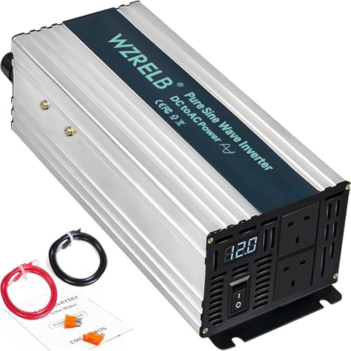 WZRELB 1000W Pure Sine Wave Inverter 12V DC to 230V/240V AC,Power Inverter with Dual AC Outlets, LED Display,Off-Grid Portable Power Converter for Home, RV, Truck, Camping