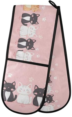 Quteprint Maniques doubles de cuisine matelassées, résistantes à la chaleur, pour pâtisserie, barbecue, grillades et micro-ondes, lavables en machine avec boucle de suspension - 17,8 x 88,9 cm de long