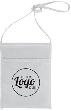pubblienne 20 Tasca Portabicchieri Personalizzata con Logo o Scritta - Sacca Porta Calici in TNT Personalizzabile Stampa Monocromatica - Porta Bicchieri da Collo (Bianco, 20 Personalizzato)