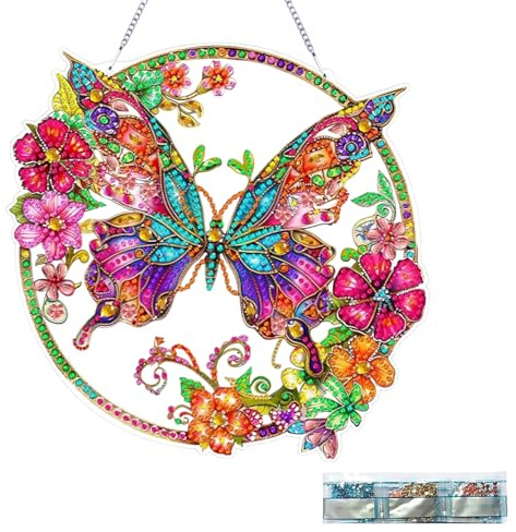 Agvdg Diamond Art Butterfly Kit Diamond Art Hanging Butterfly Diamond Painting Hanging Jewelry Flowers in the Window Suncatcher Adult Crafts