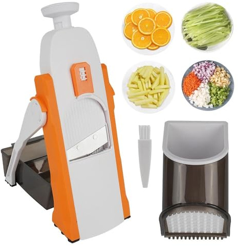 Safe Mandoline Vegetable Slicer - Adjustable Vegetable Chopper & Mandolin Cutter with Safety Guard - Multi Blade Kitchen Slicer for Salad, Chips, Fruit - Easy Clean Tool - PIONEER GOODS UK