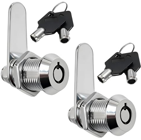 2Pcs 16mm Thread Tubular Cam Lock with Alike Round Key, Cylinder Barrel Security Locker Lock for 12mm Thickness Cabinet Mailbox Letterbox Toolbox Door Drawer Cupboard RV Storage Utility Infrastructure