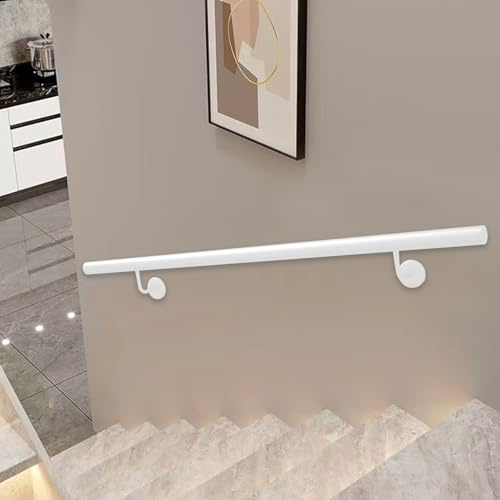 Corrimano bianco per scale 1m 150cm 2m 240cm 3m 360cm 6m Ringhiera per scale montata a parete Asta di supporto antiscivolo per interni ed esterni, corrimano in ferro battuto in metallo(100cm)