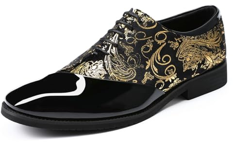 Allthemen Mens Derby Shoes Lace Up Elegant Jacquard Oxford Gold 9