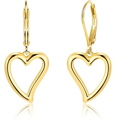 MIYUEFAN Herz Ohrring 925 Silber für Damen, 14K Vergoldete Ohrringe Hängend mit Herz Hypoallergene Schmuck Geschenk für Damen Frauen (Gold)