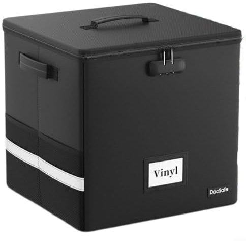 BlesConi Abschließbare feuerfeste Schallplatten-Aufbewahrungsbox für 30,5 cm (12 Zoll) Vinyl, hält über 100 LPs