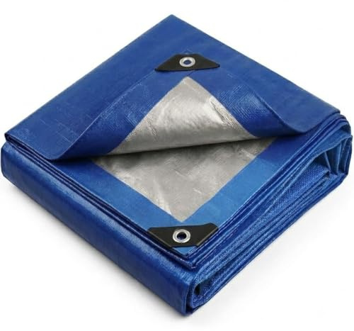 Lona Impermeable 3x6m - 110g/m2 Reversible Azul/Plateado, Ojales Cada 50cm, Anti-UV y Antidesgarro, Multiusos para Jardín, Camping, Coche - Azul/Plata