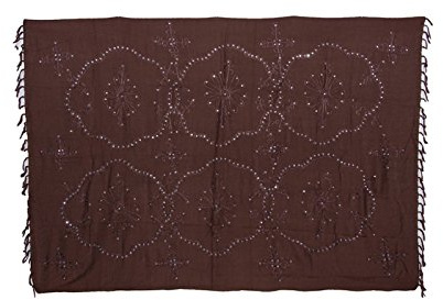 Ciffre Premium Sarong Pareo Wickelrock Strandtuch Blickdicht Tolle Stickerei Einfarbig Pailletten Braun